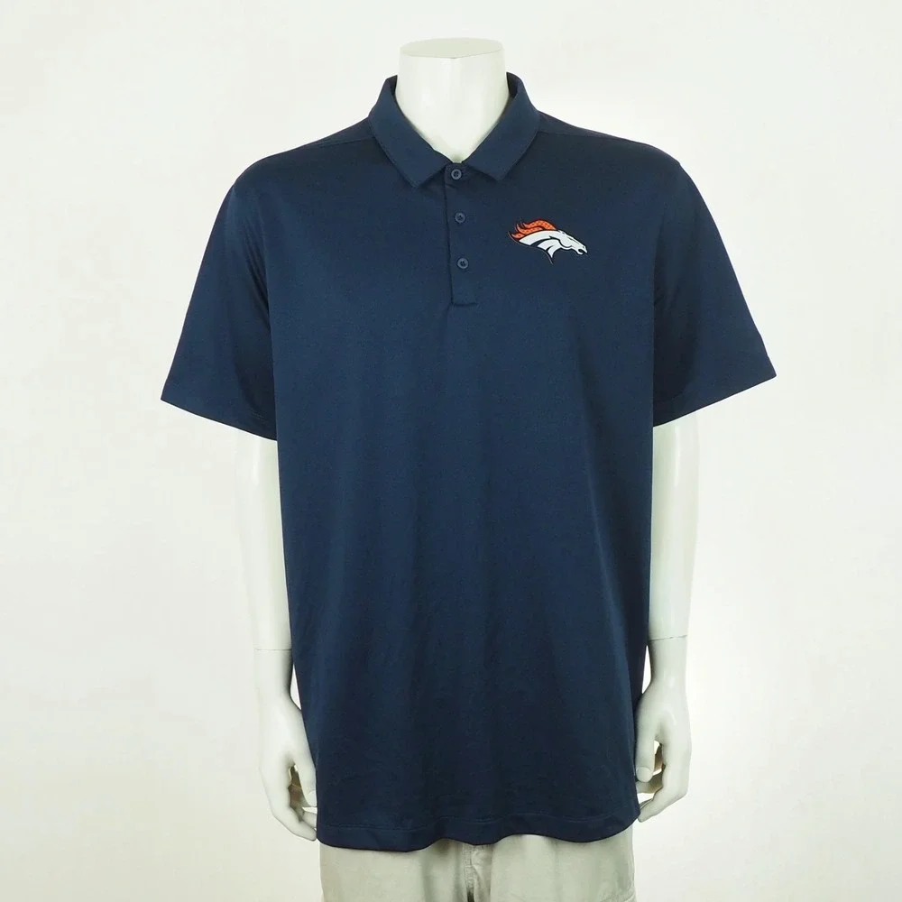 Nike Denver Broncos Polo Shirt Mens 2XL XXL Navy Blue Dri-Fit NFL Team Tech Golf